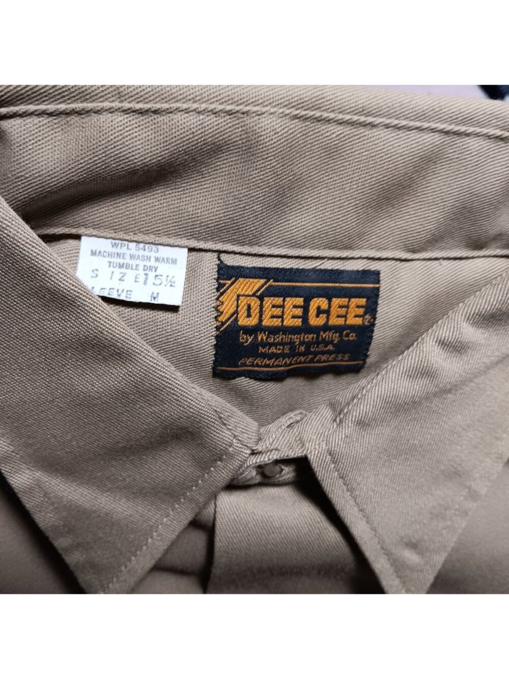 Dee Cee Mens Beige Permanent Press Button-Up Shirt Size 15.5 Sleeve M Made USA